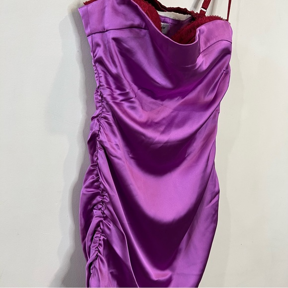 GUIZIO Danielle Ruched Satin mini Dress in orchid size medium - Picture 4 of 12